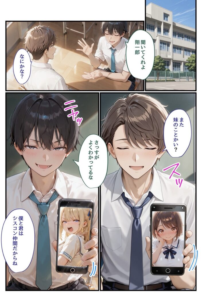 サンプル画像 2人の兄が妹自慢をしている。2人ともシスコン仲間だ。