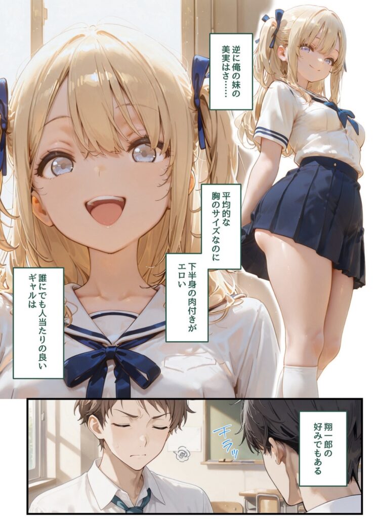 サンプル画像 自分の妹美実は胸は大きくないが、下半身の肉付きがよく、ギャルである。
