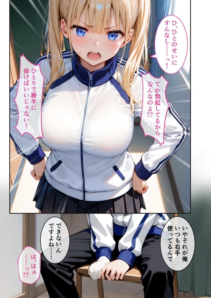 照れながら自分のせいにするなという木崎に自慰行為するにも右手が捻挫でできないと言う滝本のシーン