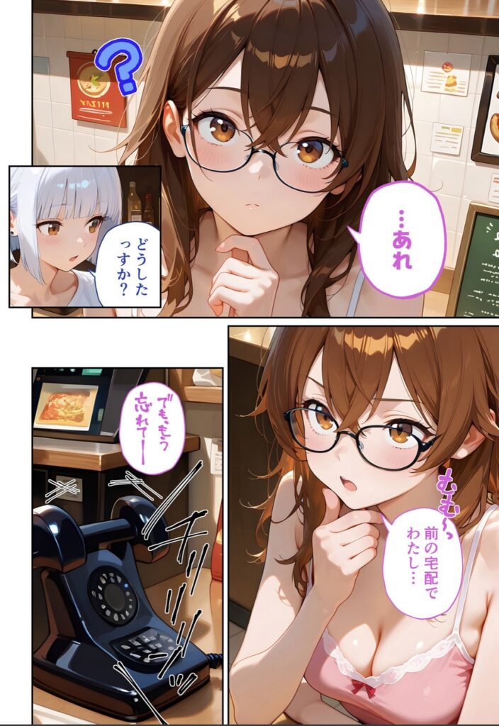 メガネをかけた茶髪の女性と白髪の女性が会話している漫画スタイルのイラスト。電話やパソコンも描かれている。