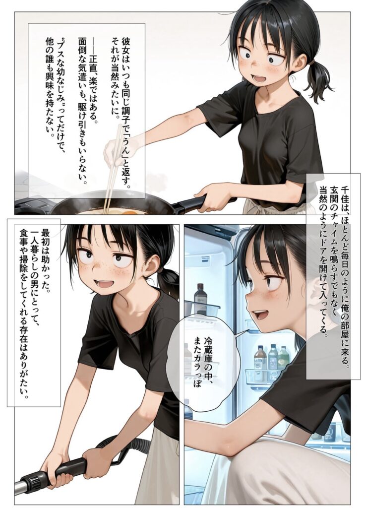 悠真の部屋で料理や掃除をする幼馴染の千佳
